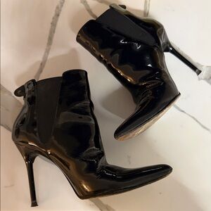 Stuart Weitzman Black Patent Pointed Toe Stiletto Ankle Booties